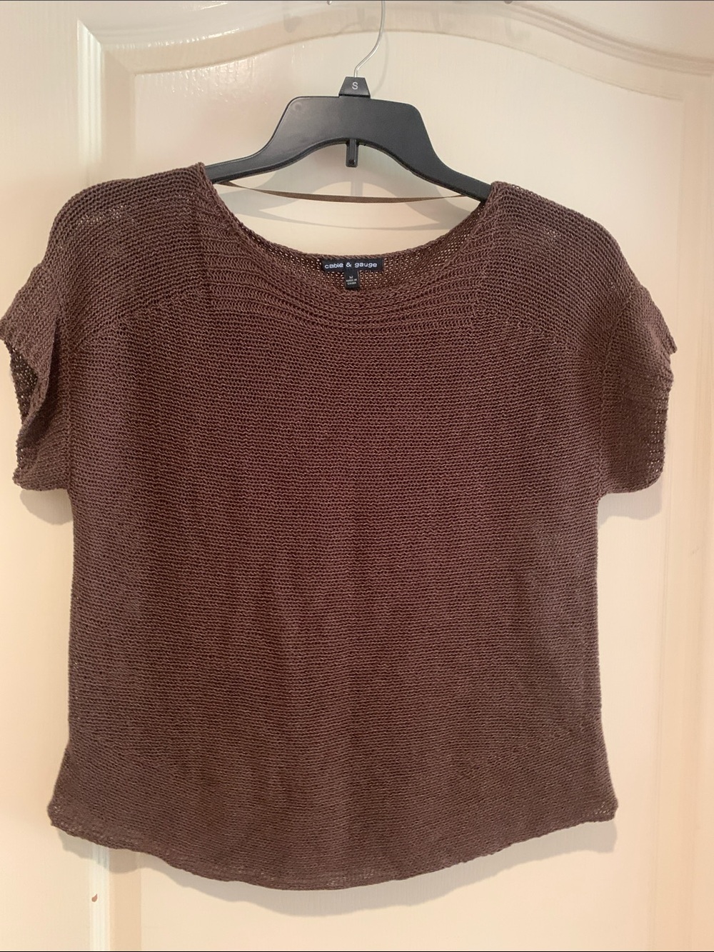 Cable & Gauge Chocolate Brown Scoop Neck Short-Sleeve Sweater